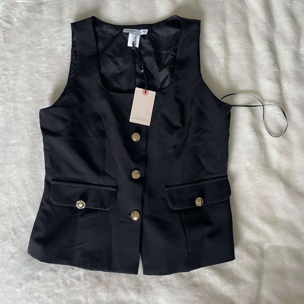 Sincerely Jules Black Tailored Vest with Gold Buttons